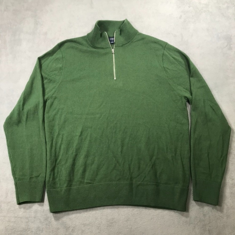 J. Crew Sweater Men's Large Green 1/4 Zip Pullover Merino Wool Blend Preppy